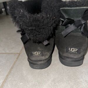 UGG Black Shearling Boots with Ribbon Accents